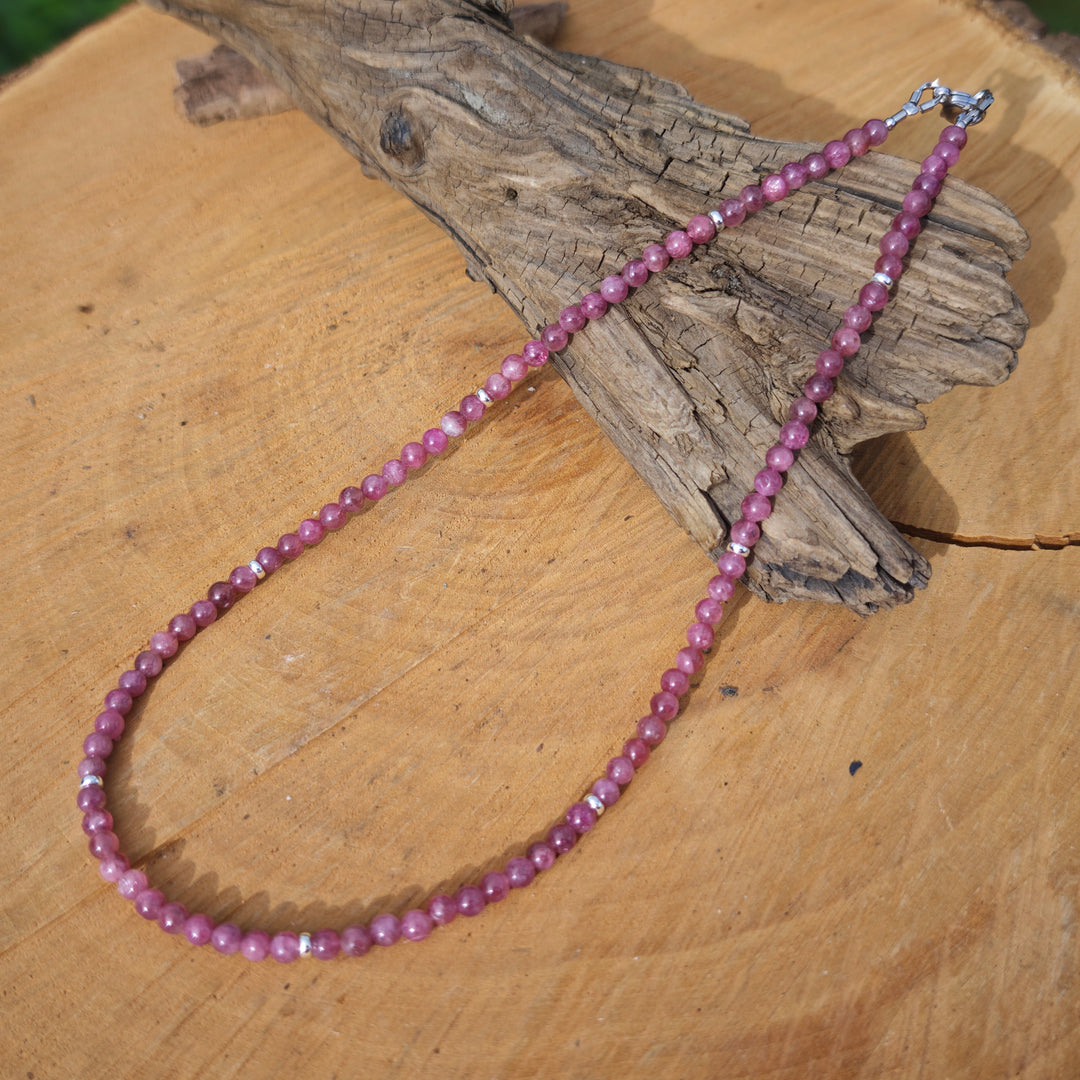 Edelsteinkette HERZENSMUT mit ROSA TURMALIN 4mm S925