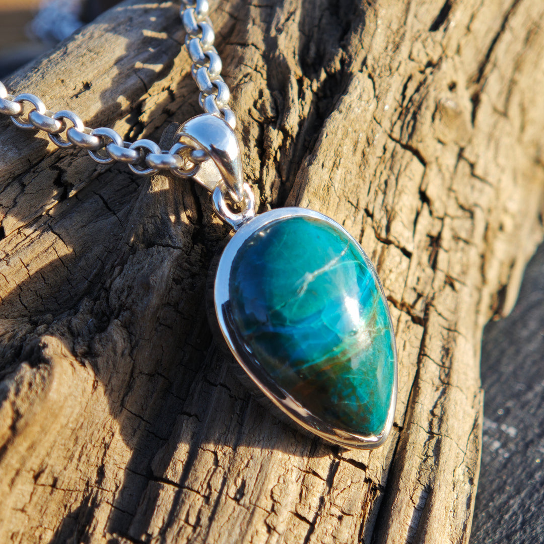 Chrysokoll (Ausgeglichenheit) Tropfen gefasst in Silber 925