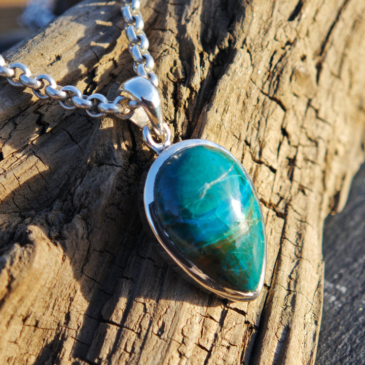 Chrysokoll (Ausgeglichenheit) Tropfen gefasst in Silber 925