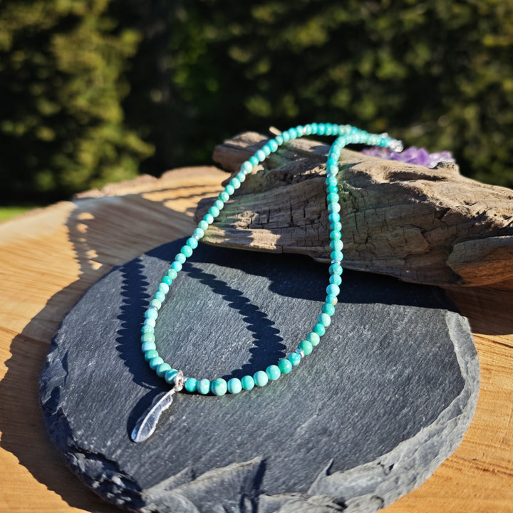 Edelsteinkette SEELENFRIEDEN mit Türkis aus TIBET!!! 4mm Kugeln Feder S925