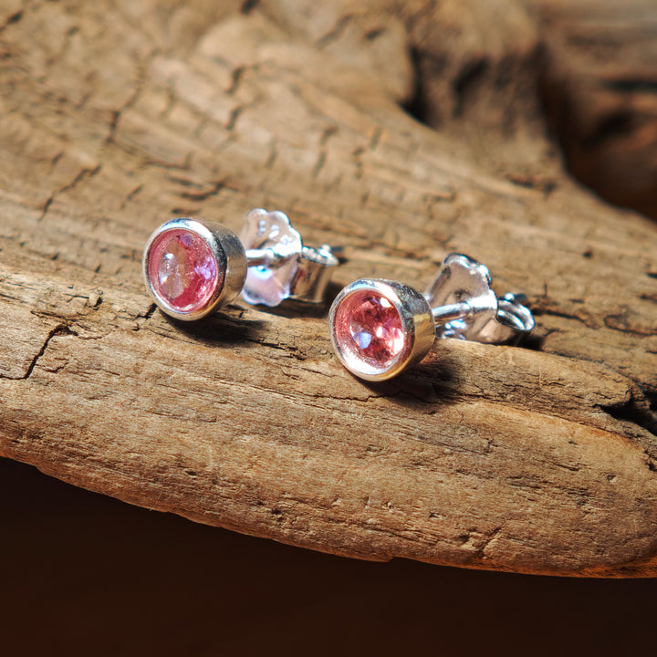 Turmalin Rosa Rubellit facettiert Ohrstecker rund 5mm Silber 925