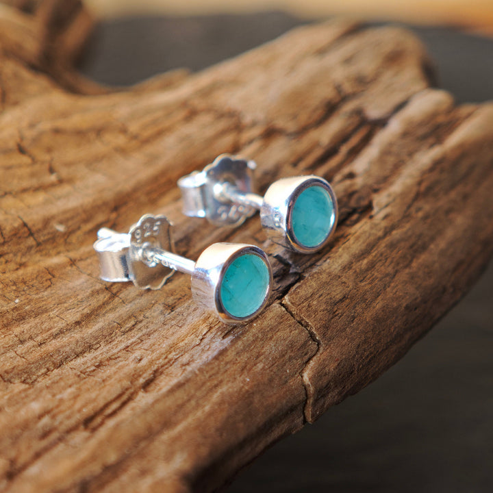 Chrysopras facettiert Ohrstecker rund 5mm Silber 925