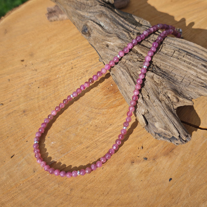 Edelsteinkette HERZENSMUT mit ROSA TURMALIN 4mm S925