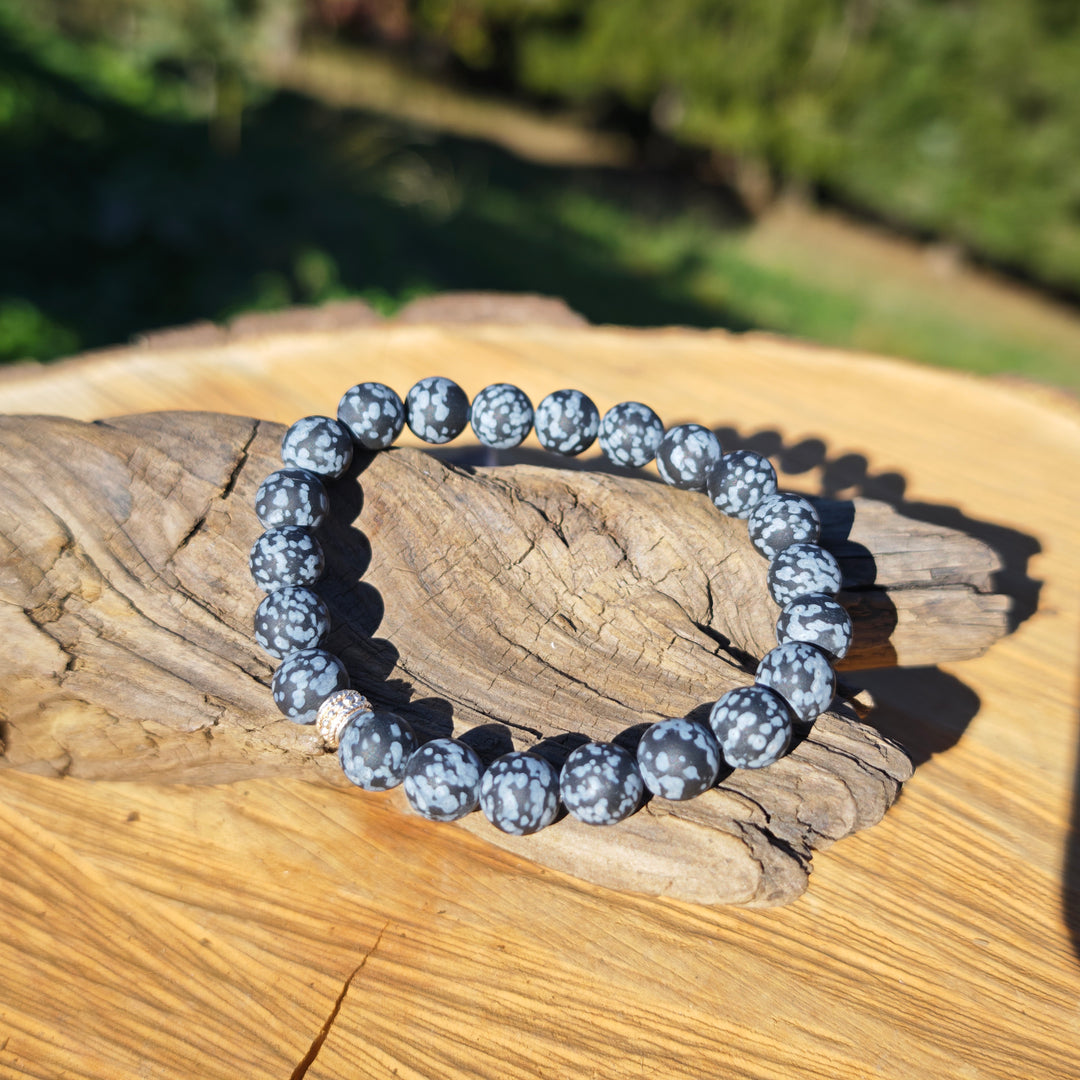 Edelstein Armband INTEGRITÄT & SCHUTZ VOR ENERGIERAUB Schneeflocken Obsidian S925 8mm