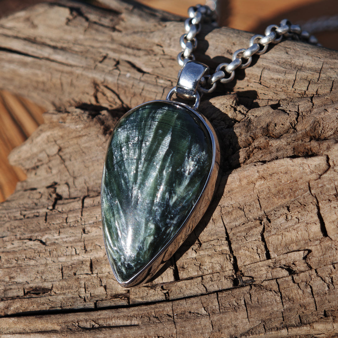 Seraphinit (Seelenwachstum) Anhänger Tropfen S925 rhodiniert Unikat