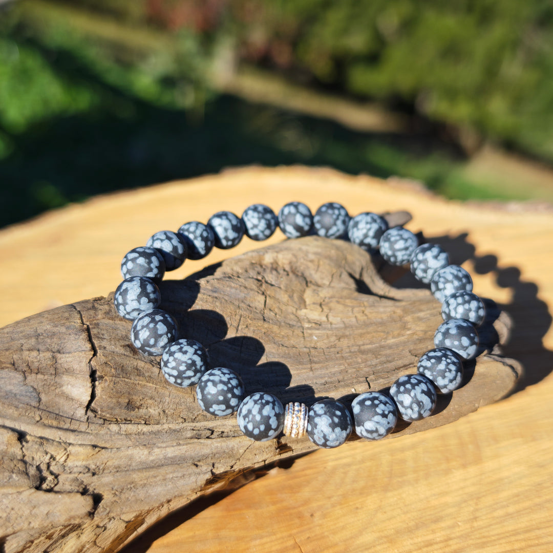 Edelstein Armband INTEGRITÄT & SCHUTZ VOR ENERGIERAUB Schneeflocken Obsidian S925 8mm