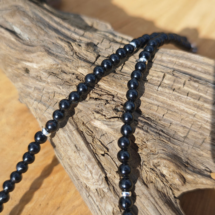Edelsteinkette ENERGETISCHER SCHUTZ mit SCHWARZEM TURMALIN 4mm S925