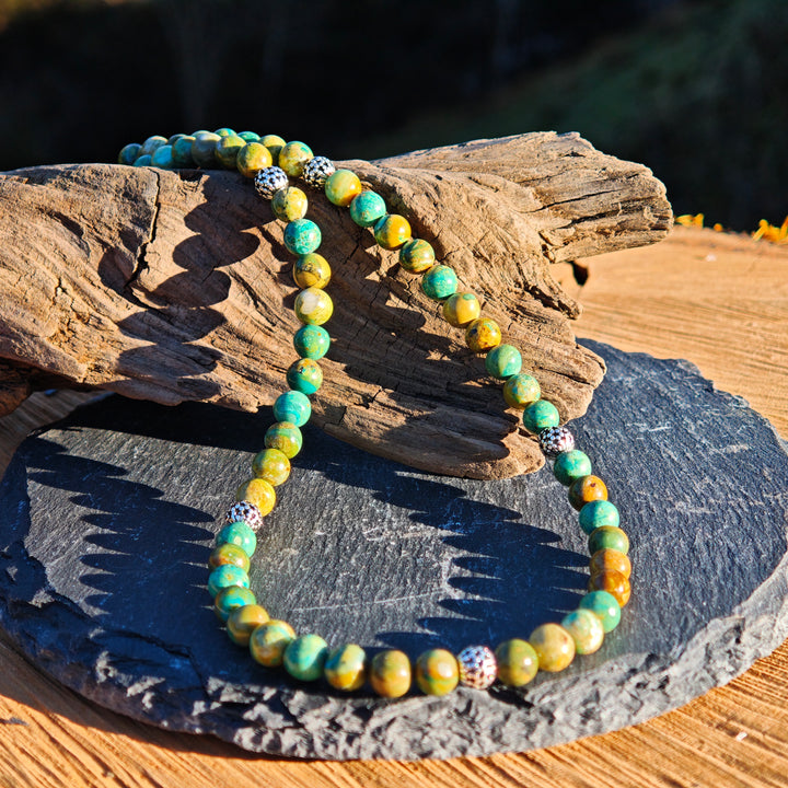 Edelstein Halskette EMOTIONALE KLARHEIT Atacama Opal Kugel S925 6mm