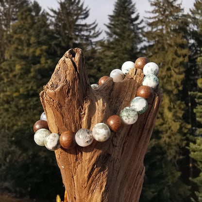 Heilstein Armband NatUR VERBINDUNG Baumachat graues Holz 8mm