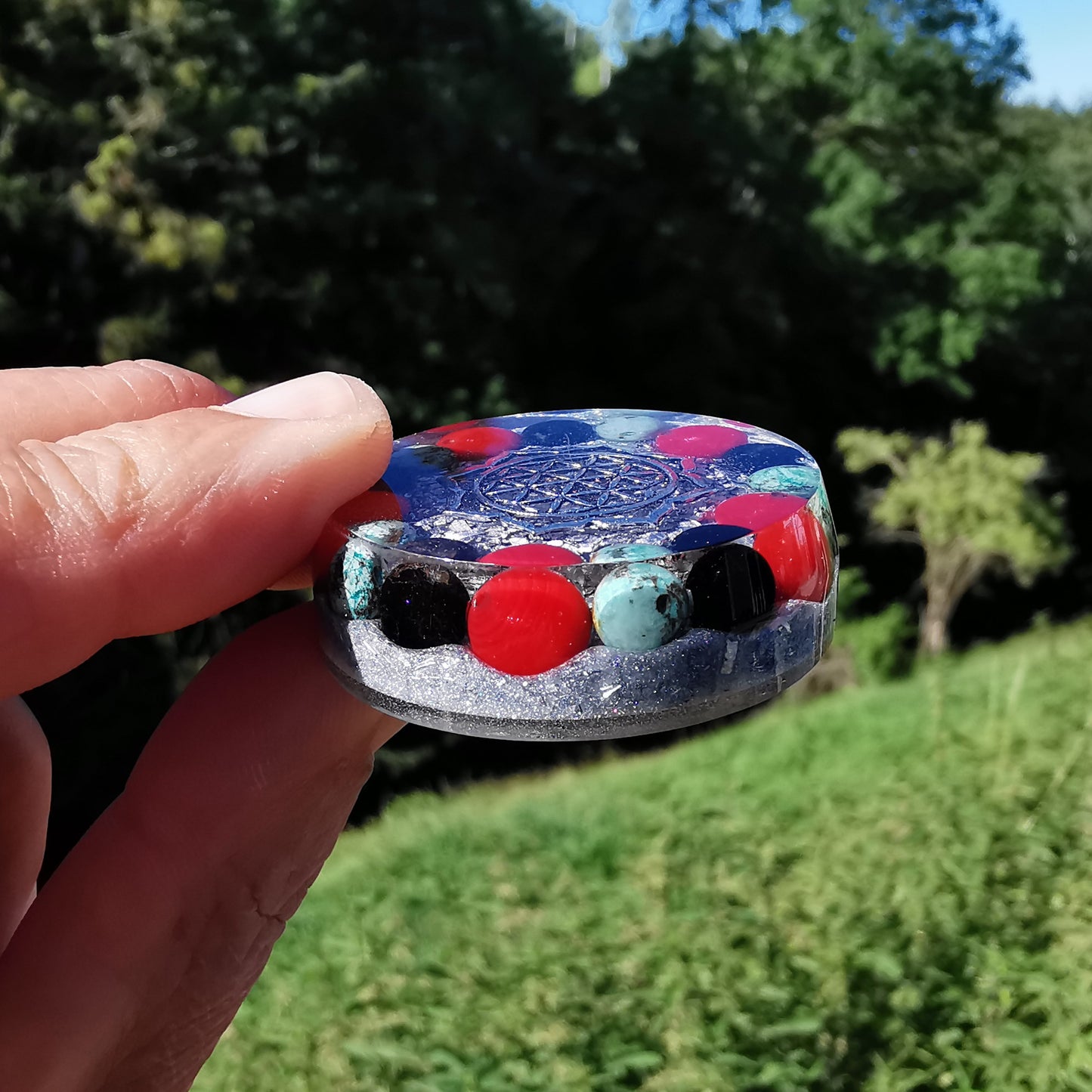 Orgone Mini Schild SCHUTZ "Indian Style" 4cm