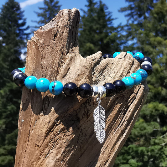 Heilstein Armband SCHUTZ & SEELENFRIEDEN Arizona Tükis Schwarzer Tumalin Feder Charm 6mm Kugeln
