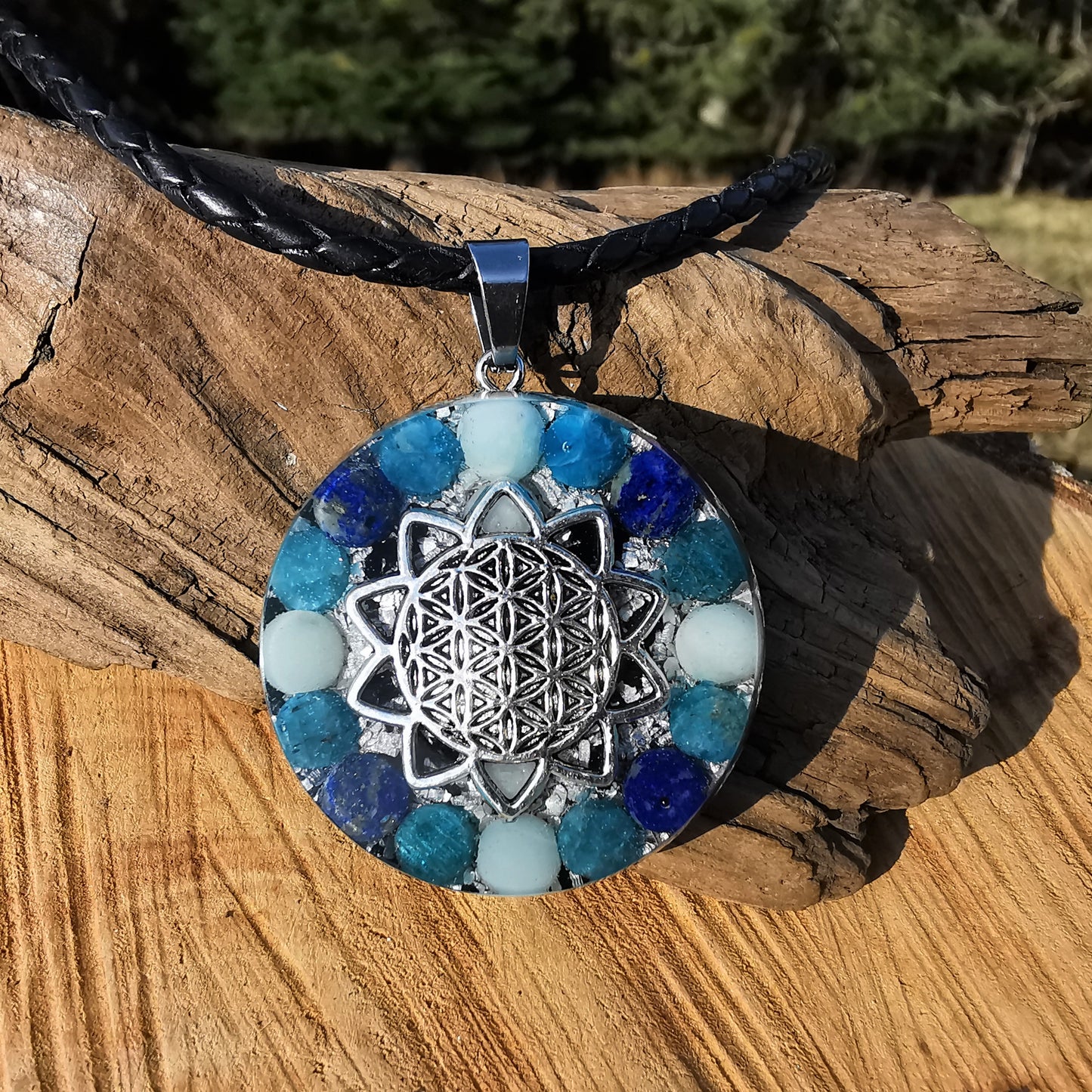 Orgone Anhänger STÄRKE, WAHRHEIT & INNERE RUHE special EMF Protection mit E-Link Lebensblume