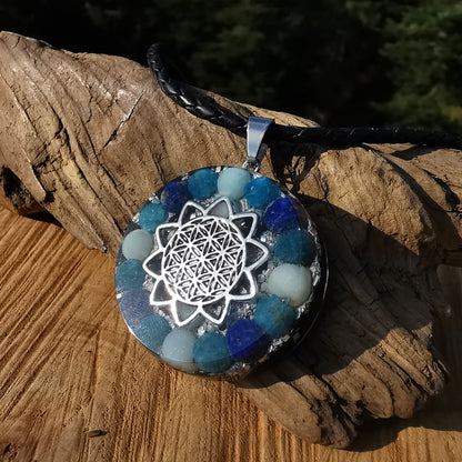 Orgone Anhänger STÄRKE, WAHRHEIT & INNERE RUHE special EMF Protection mit E-Link Lebensblume