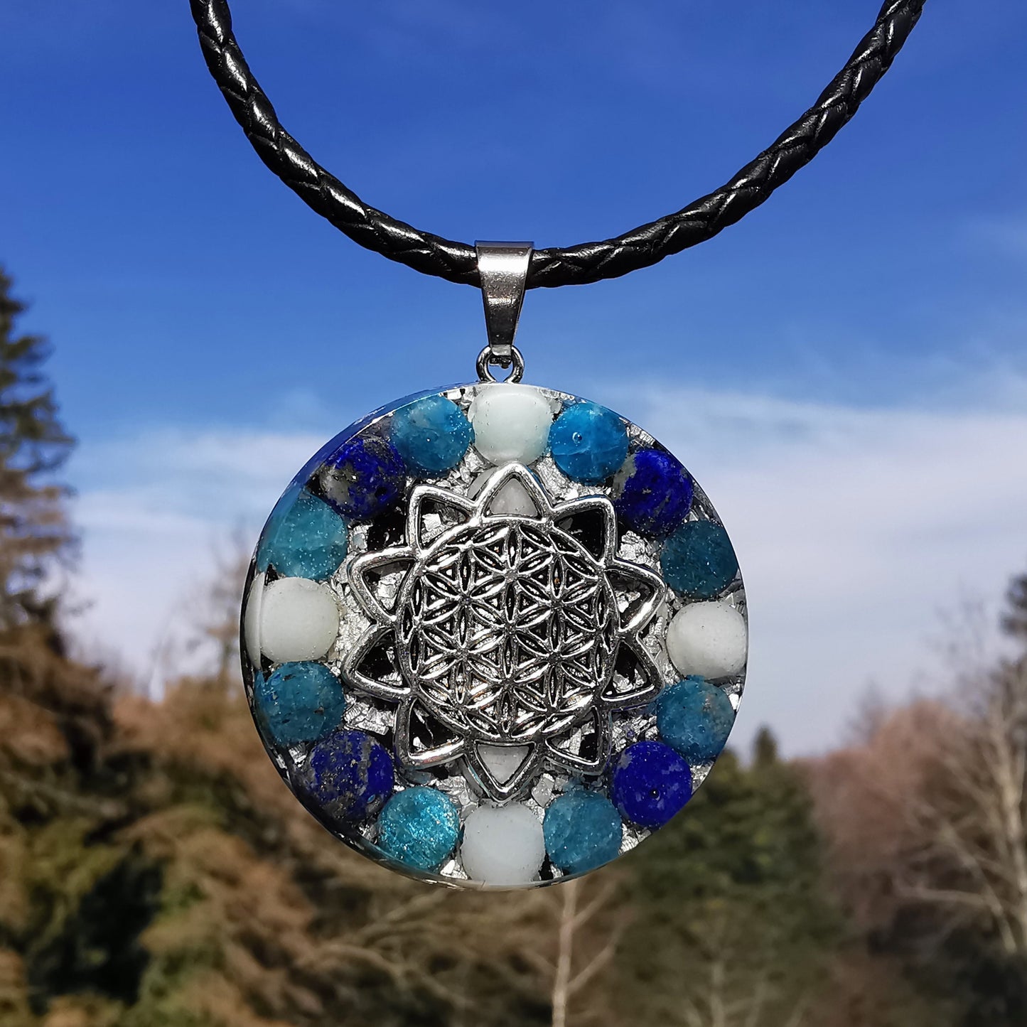 Orgone Anhänger STÄRKE, WAHRHEIT & INNERE RUHE special EMF Protection mit E-Link Lebensblume