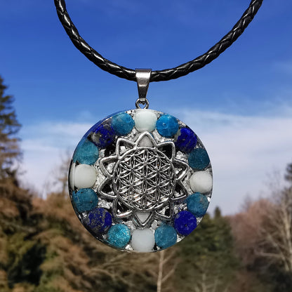 Orgone Anhänger STÄRKE, WAHRHEIT & INNERE RUHE special EMF Protection mit E-Link Lebensblume