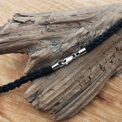 Anhänger FEDER 4cm Silber 925 geschwärzt mit Baumwollband und echtsilber Verschluss
